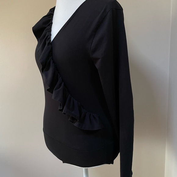 J. Crew Ruffle Front Wrap Black Long Sleeve Bodysuit, Size Medium - Picture 7 of 10